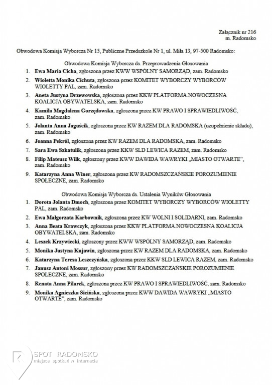 Obwodowe Komisje Wyborcze '2018