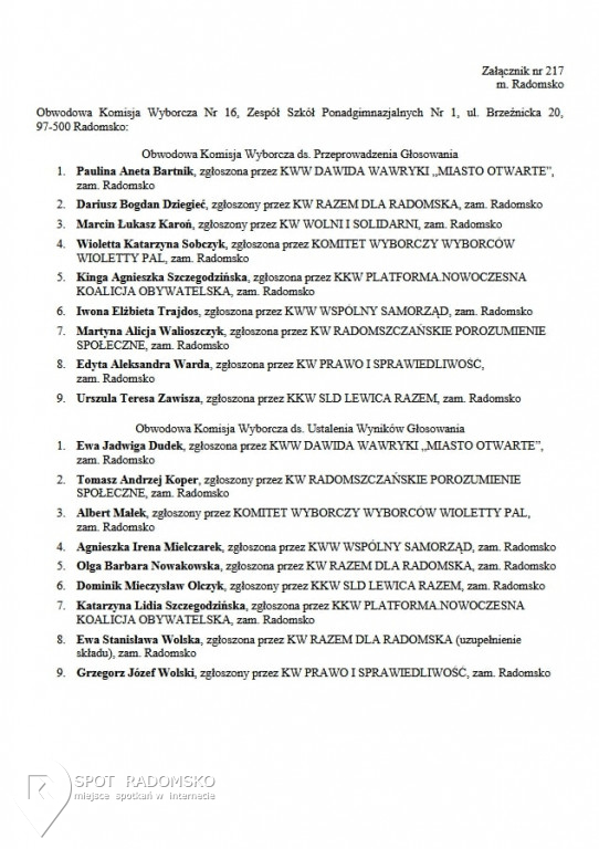 Obwodowe Komisje Wyborcze '2018