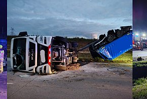 Ciężarówka przewróciła się na A1 w okolicach Kamieńska. Utrudnienia w ruchu-24214