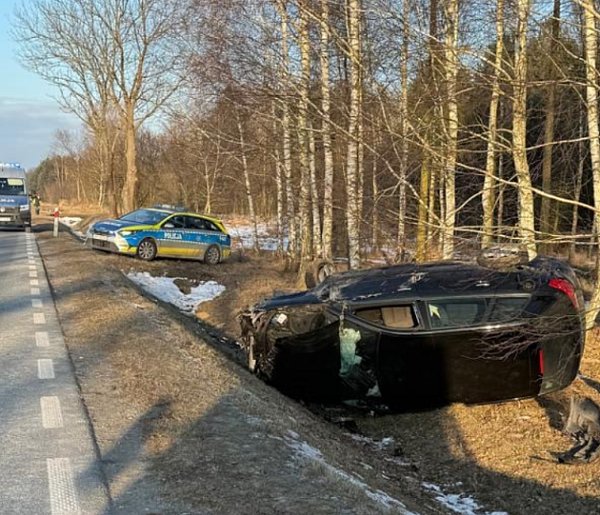 Dachowanie Audi A3 w Maluszynie; 54-letni kierowca trafił do szpitala