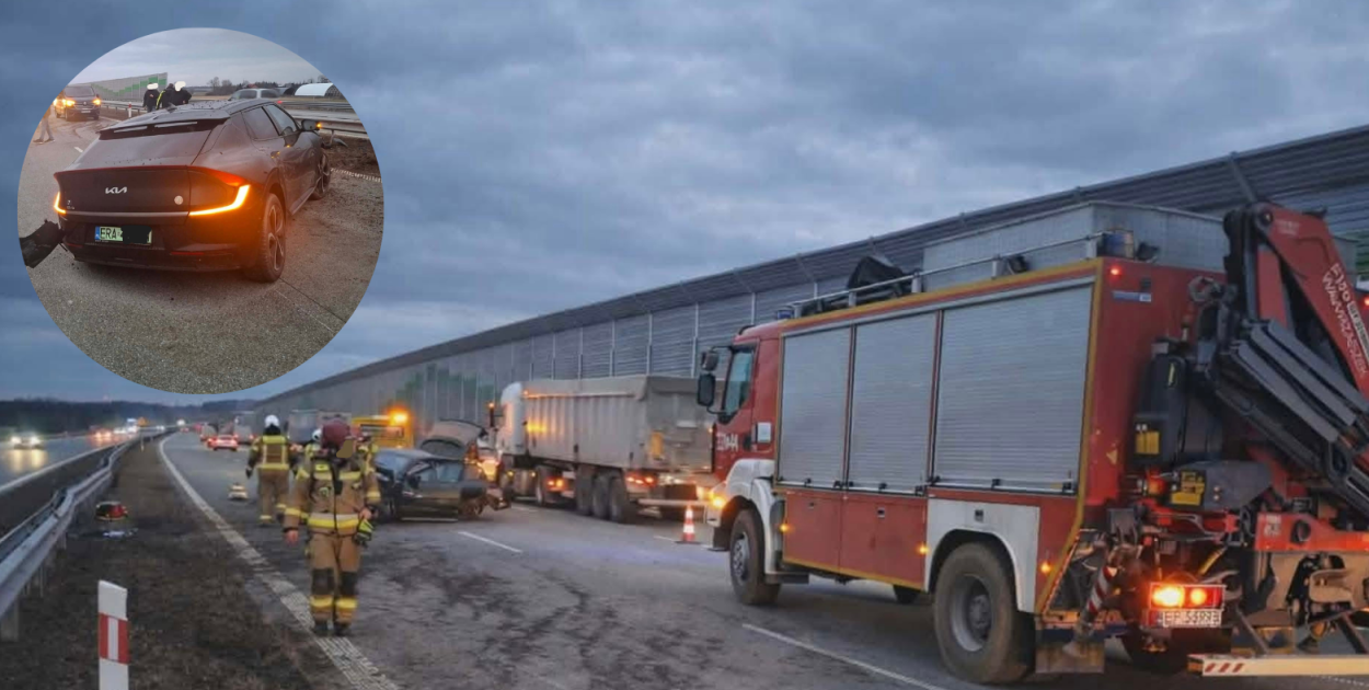 Groźny wypadek na A1: zderzenie auta z barierami energochłonnymi
