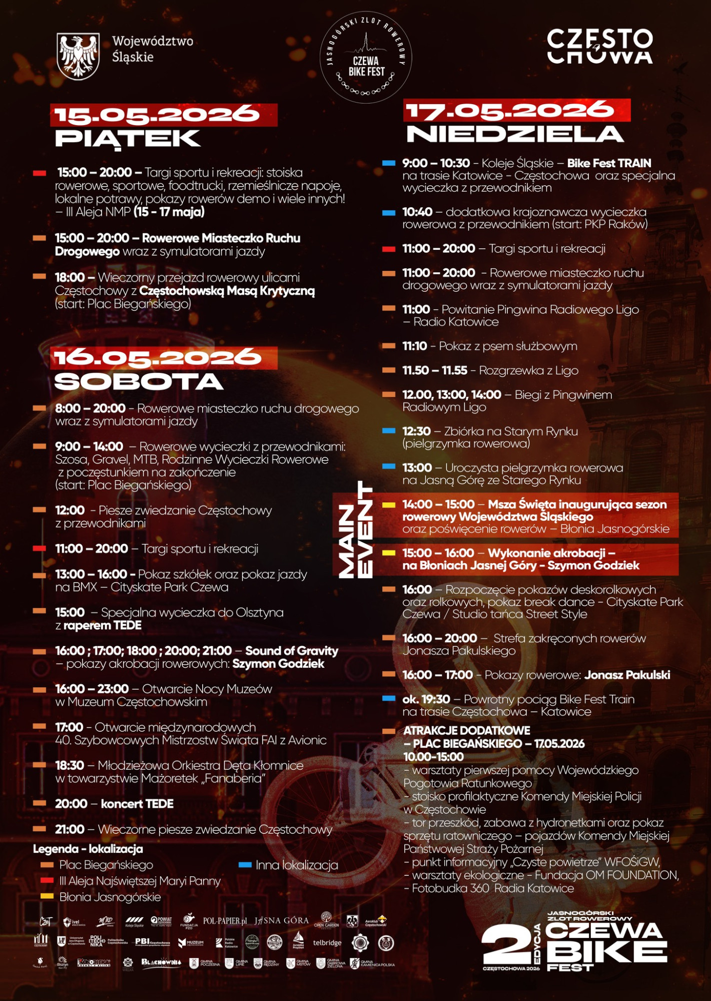 Festiwal rowerowy w Częstochowie, program