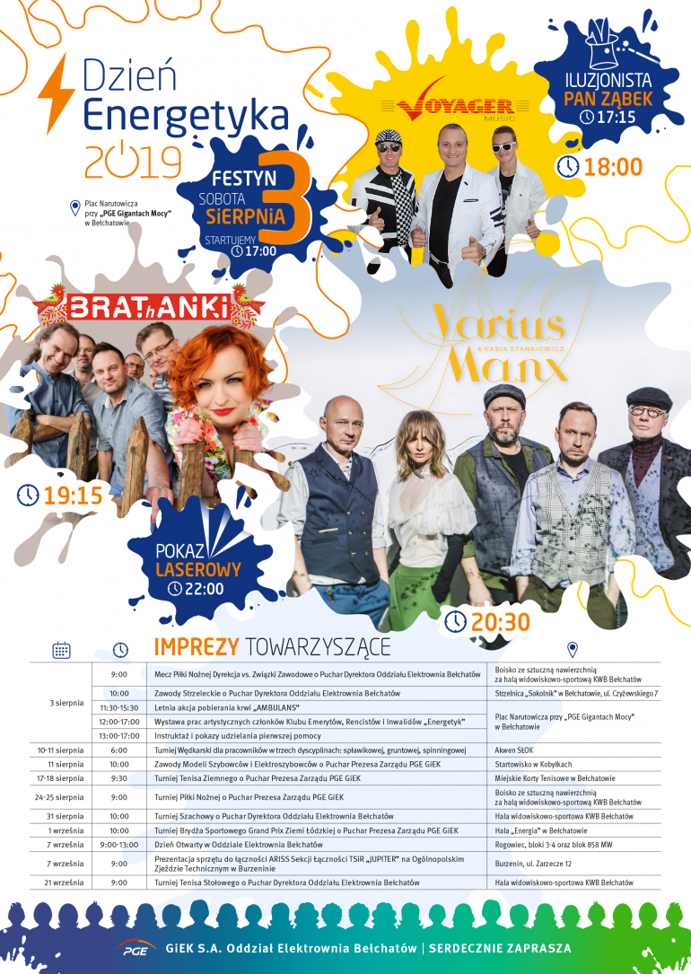  3 sierpnia odbędą się koncerty na Placu Narutowicza | Dzień Energetyka 2019  //spotradomsko.pl